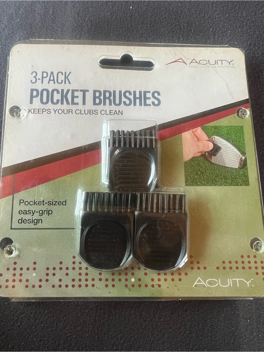 Acuity 3 Pack Pocket Brushes, Keeps Your Clubs Clean, new in package